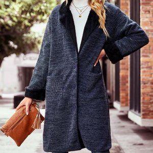 Z Avenue Navy Faux Fur Open Cardigan / Size M / NWT